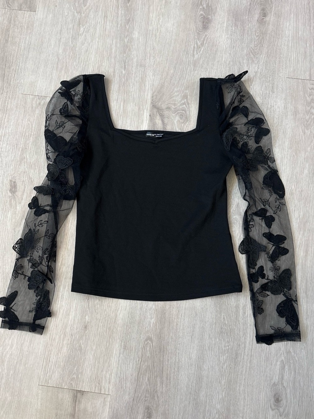 SHEIN black mesh butterfly long sleeve
